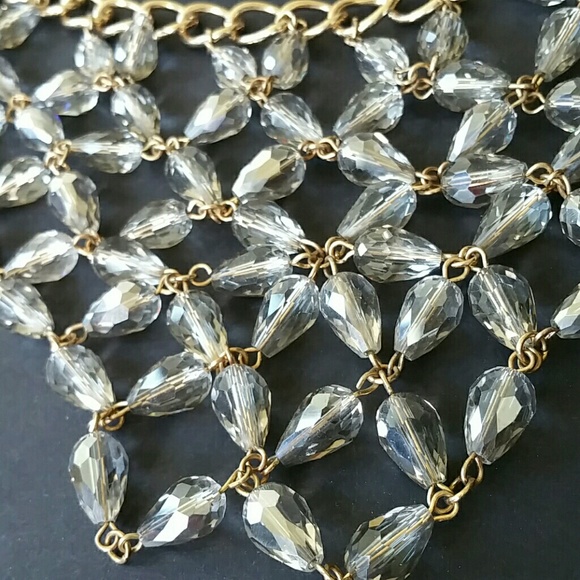 Smokey Crystal Jewelled Gold Statement Necklace - Picture 2 of 4